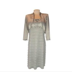 Alex Evenings 2 Piece Sage Green Beaded Midi Jacket Dress Size 10